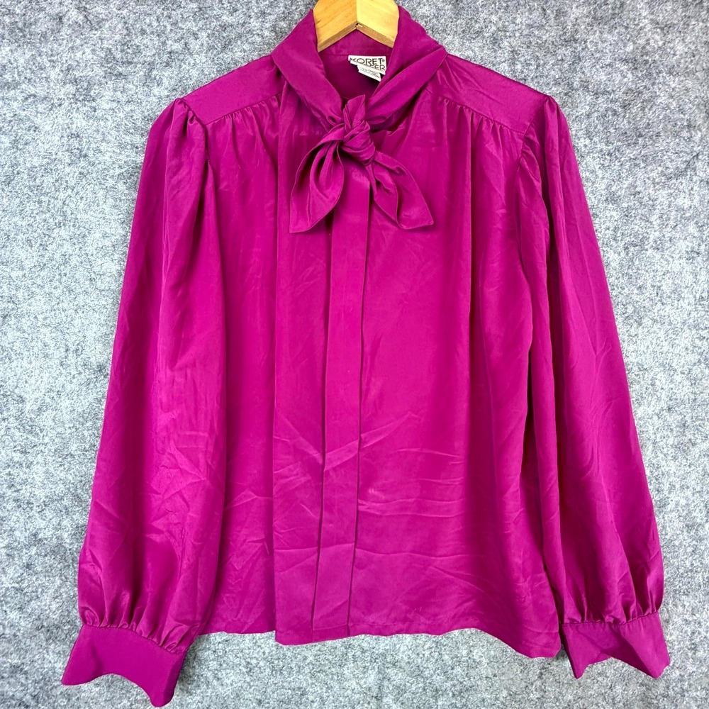Koret Career Blouse Womens 10 Pink Pleated Tie Neck Secretary Office Siren